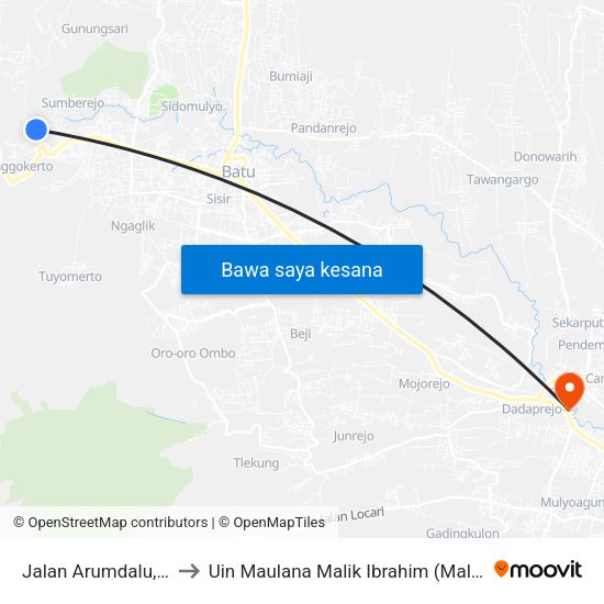 Jalan Arumdalu, 22 to Uin Maulana Malik Ibrahim (Malang) map