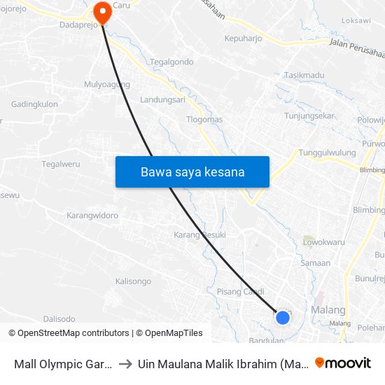 Mall Olympic Garden to Uin Maulana Malik Ibrahim (Malang) map