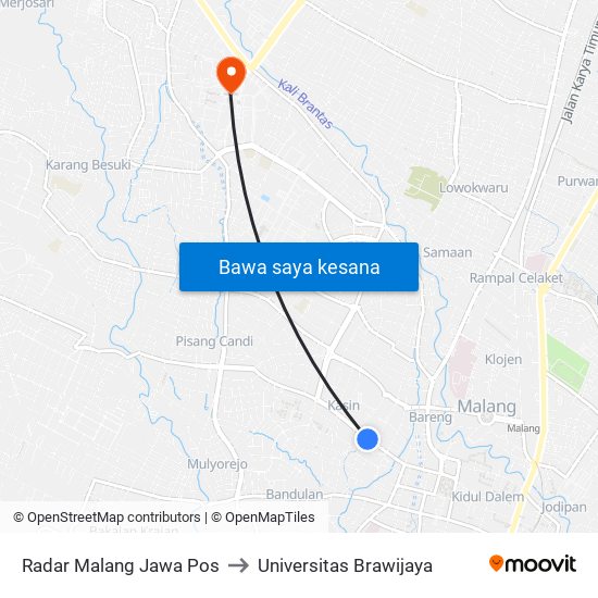 Radar Malang Jawa Pos to Universitas Brawijaya map