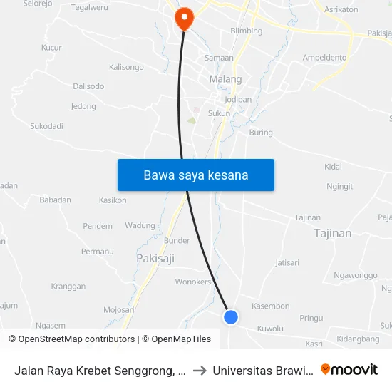 Jalan Raya Krebet Senggrong, 66-82 to Universitas Brawijaya map