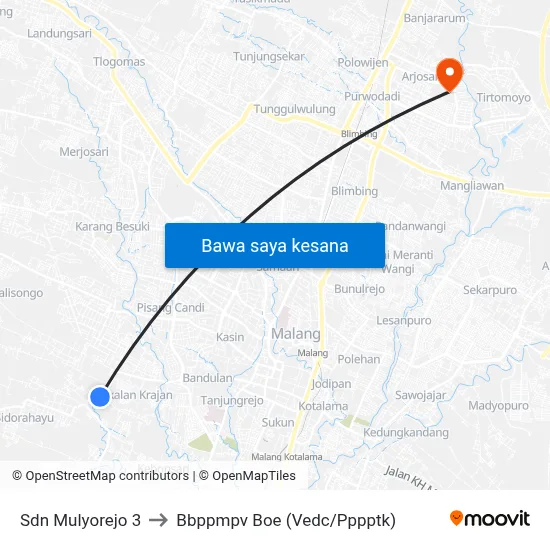 Sdn Mulyorejo 3 to Bbppmpv Boe (Vedc/Pppptk) map