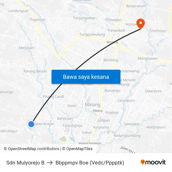 Sdn Mulyorejo B to Bbppmpv Boe (Vedc/Pppptk) map