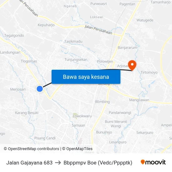 Jalan Gajayana 683 to Bbppmpv Boe (Vedc/Pppptk) map