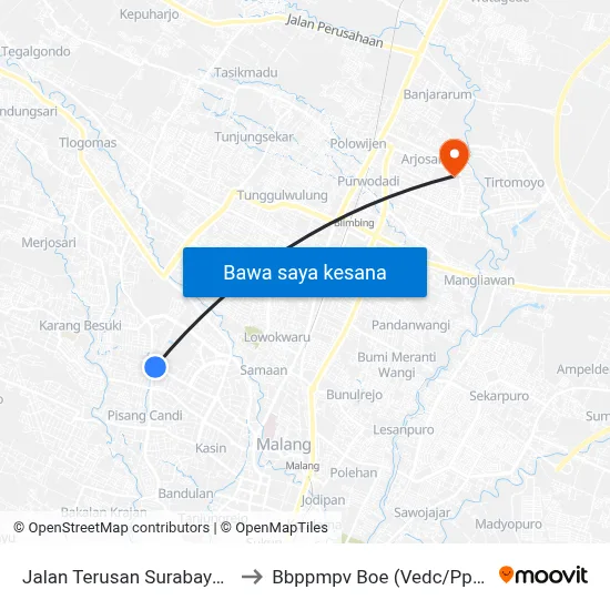 Jalan Terusan Surabaya 55c to Bbppmpv Boe (Vedc/Pppptk) map