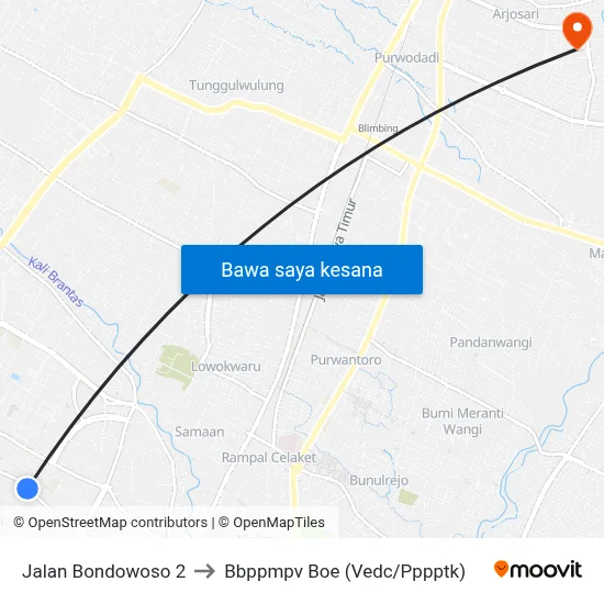 Jalan Bondowoso 2 to Bbppmpv Boe (Vedc/Pppptk) map