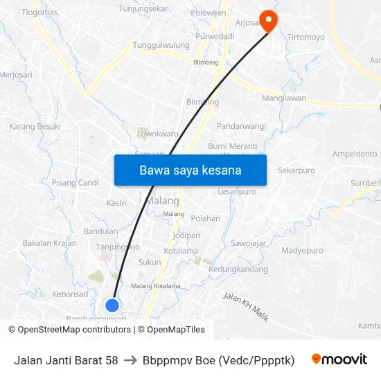Jalan Janti Barat 58 to Bbppmpv Boe (Vedc/Pppptk) map