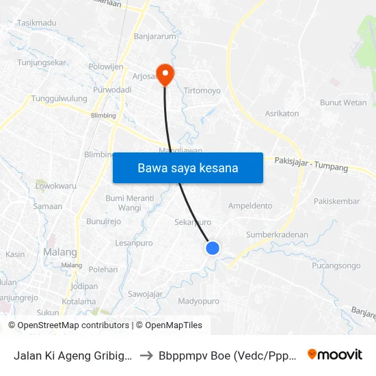Jalan Ki Ageng Gribig 15 to Bbppmpv Boe (Vedc/Pppptk) map