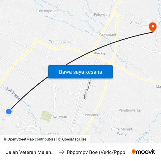 Jalan Veteran Malang 2 to Bbppmpv Boe (Vedc/Pppptk) map