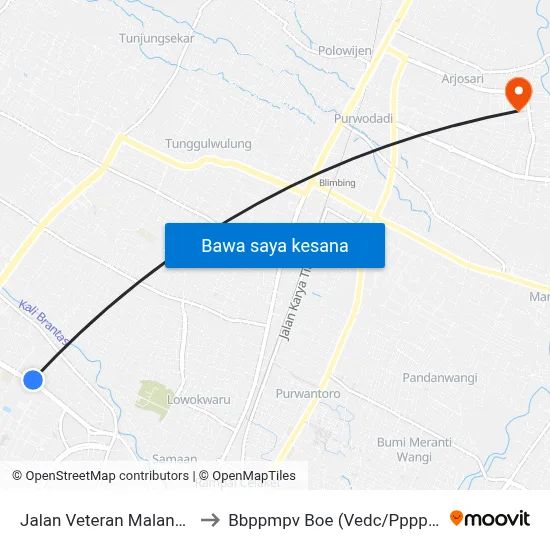 Jalan Veteran Malang 2 to Bbppmpv Boe (Vedc/Pppptk) map