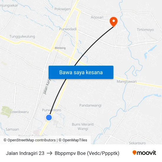 Jalan Indragiri 23 to Bbppmpv Boe (Vedc/Pppptk) map