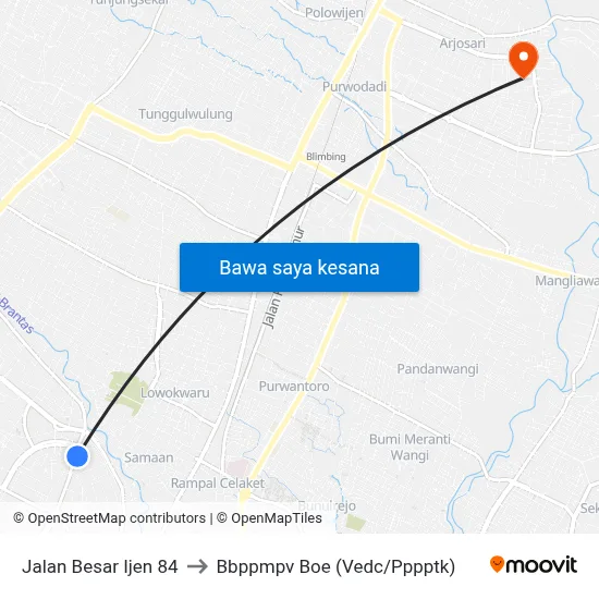 Jalan Besar Ijen 84 to Bbppmpv Boe (Vedc/Pppptk) map