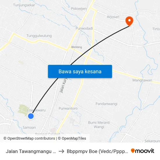 Jalan Tawangmangu 19 to Bbppmpv Boe (Vedc/Pppptk) map