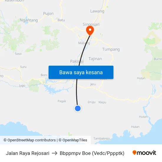 Jalan Raya Rejosari to Bbppmpv Boe (Vedc/Pppptk) map