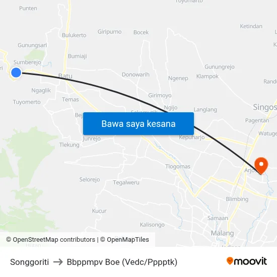 Songgoriti to Bbppmpv Boe (Vedc/Pppptk) map