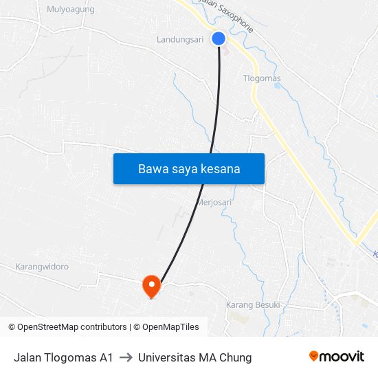 Jalan Tlogomas A1 to Universitas MA Chung map