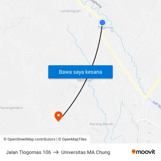 Jalan Tlogomas 106 to Universitas MA Chung map