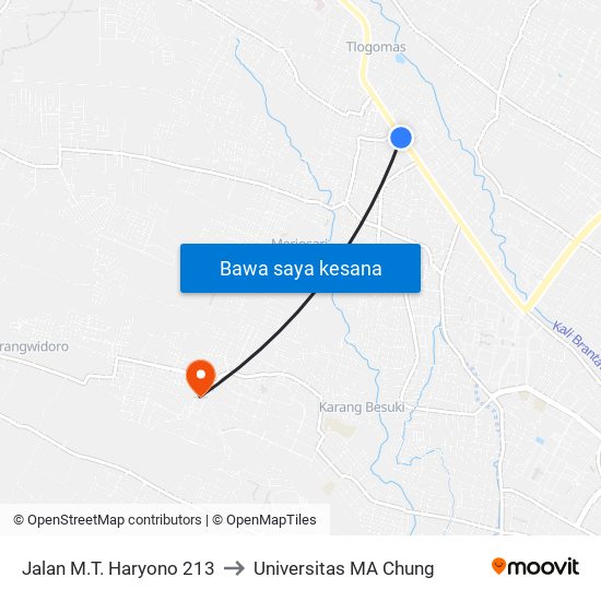 Jalan M.T. Haryono 213 to Universitas MA Chung map