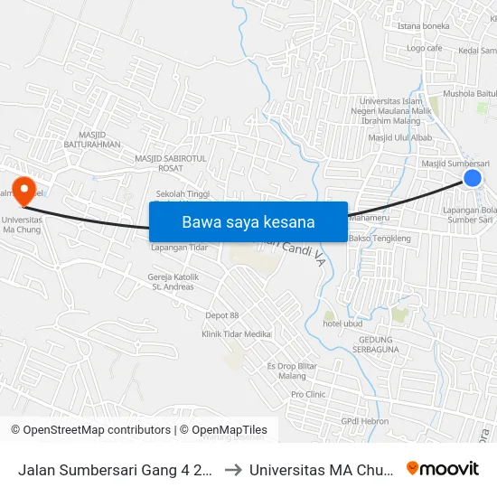 Jalan Sumbersari Gang 4 277 to Universitas MA Chung map