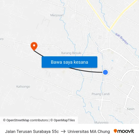 Jalan Terusan Surabaya 55c to Universitas MA Chung map