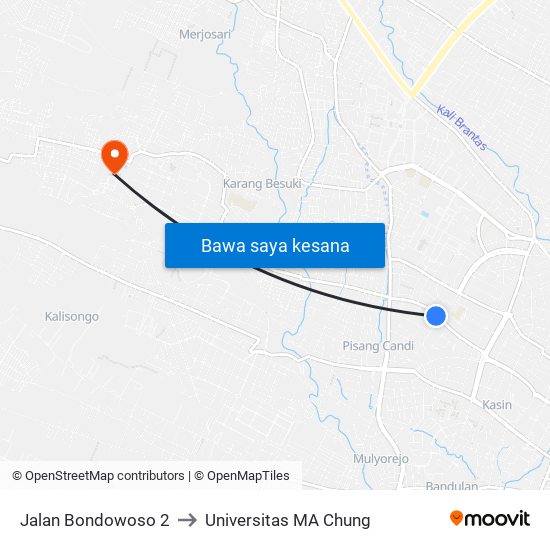 Jalan Bondowoso 2 to Universitas MA Chung map