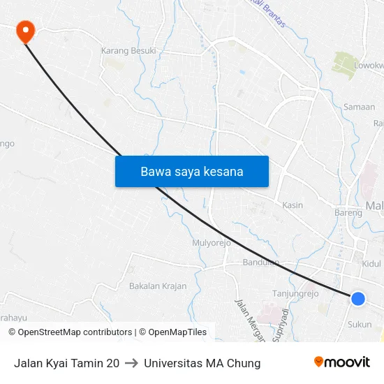 Jalan Kyai Tamin 20 to Universitas MA Chung map