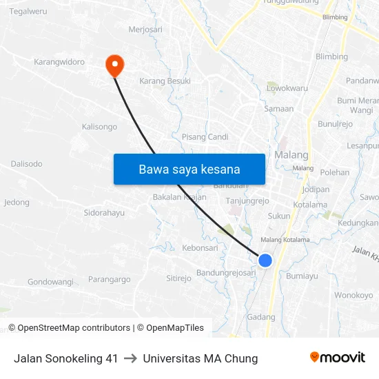 Jalan Sonokeling 41 to Universitas MA Chung map