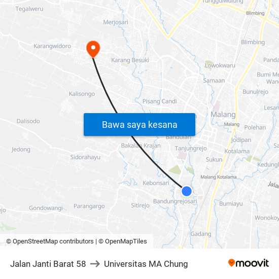 Jalan Janti Barat 58 to Universitas MA Chung map