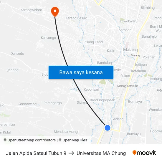 Jalan Apida Satsui Tubun 9 to Universitas MA Chung map