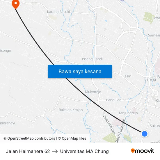 Jalan Halmahera 62 to Universitas MA Chung map