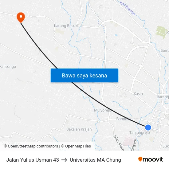 Jalan Yulius Usman 43 to Universitas MA Chung map