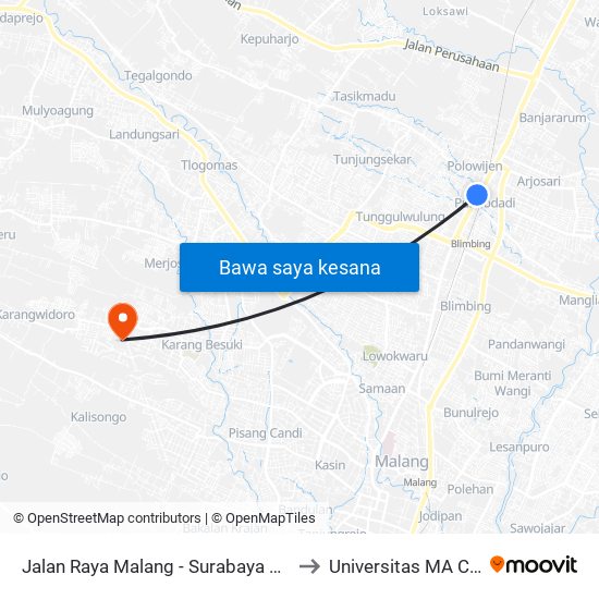 Jalan Raya Malang - Surabaya 143-145 to Universitas MA Chung map