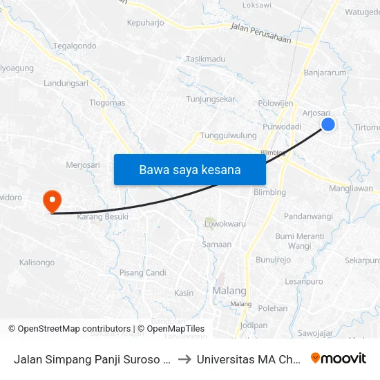 Jalan Simpang Panji Suroso 708 to Universitas MA Chung map