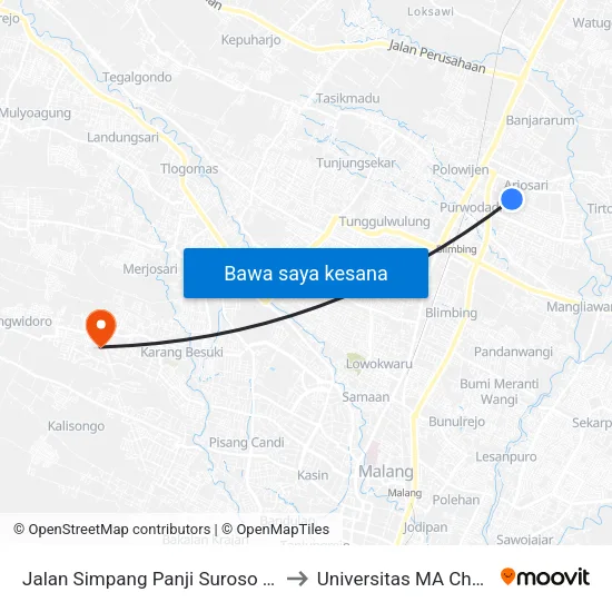 Jalan Simpang Panji Suroso 144 to Universitas MA Chung map