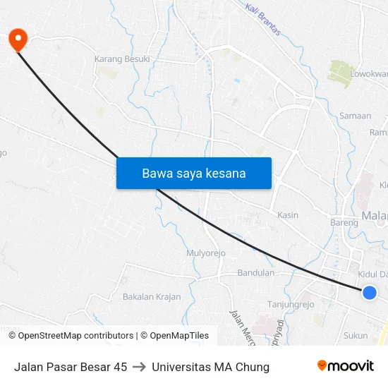Jalan Pasar Besar 45 to Universitas MA Chung map