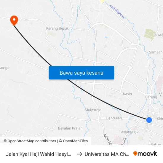 Jalan Kyai Haji Wahid Hasyim 18 to Universitas MA Chung map