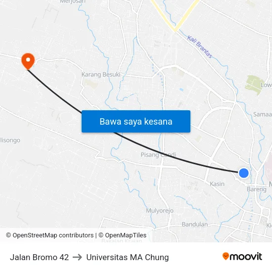 Jalan Bromo 42 to Universitas MA Chung map