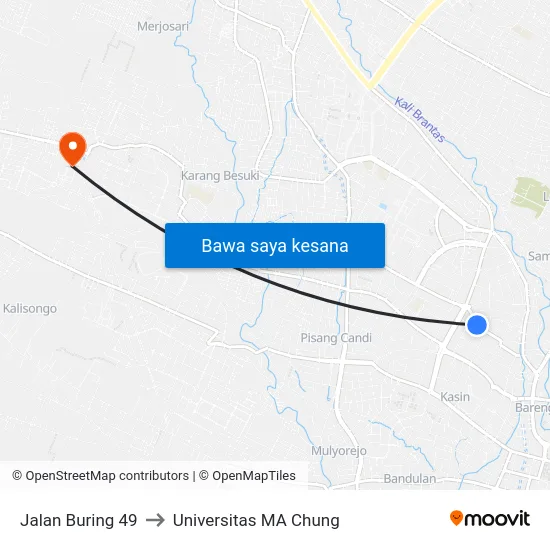 Jalan Buring 49 to Universitas MA Chung map