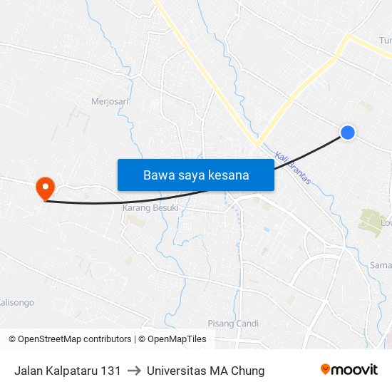 Jalan Kalpataru 131 to Universitas MA Chung map