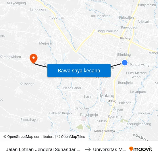 Jalan Letnan Jenderal Sunandar Priyo Sudarmo 74 to Universitas MA Chung map