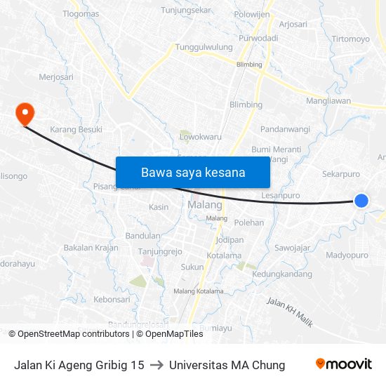 Jalan Ki Ageng Gribig 15 to Universitas MA Chung map