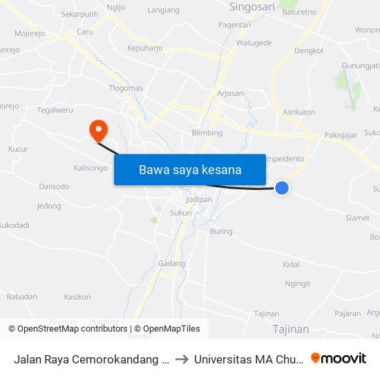 Jalan Raya Cemorokandang 51 to Universitas MA Chung map