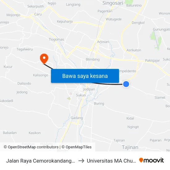 Jalan Raya Cemorokandang 51 to Universitas MA Chung map