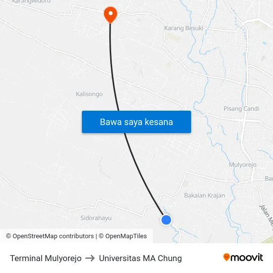 Terminal Mulyorejo to Universitas MA Chung map
