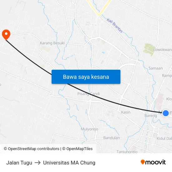 Jalan Tugu to Universitas MA Chung map