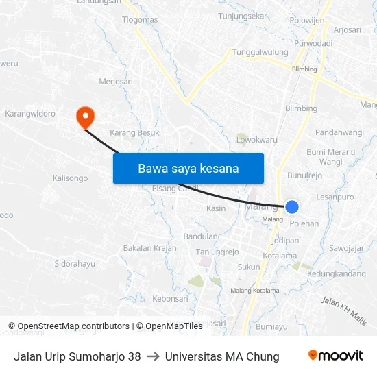 Jalan Urip Sumoharjo 38 to Universitas MA Chung map