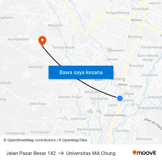 Jalan Pasar Besar 142 to Universitas MA Chung map