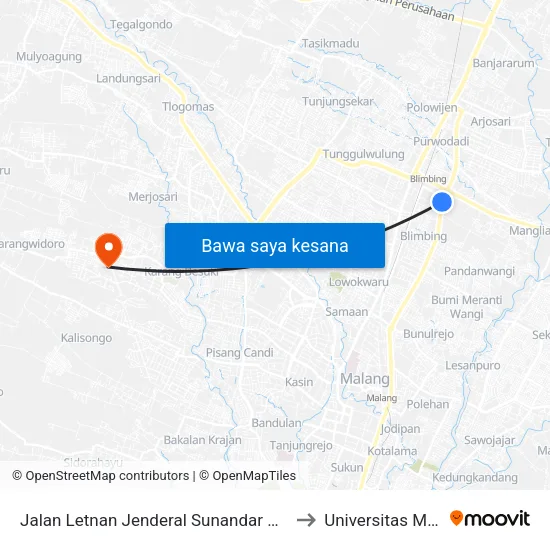 Jalan Letnan Jenderal Sunandar Priyo Sudarmo 12 to Universitas MA Chung map