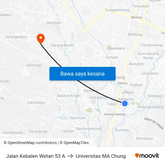 Jalan Kebalen Wetan 53 A to Universitas MA Chung map