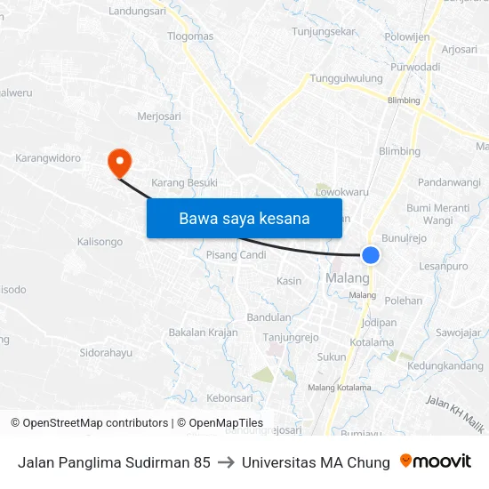 Jalan Panglima Sudirman 85 to Universitas MA Chung map