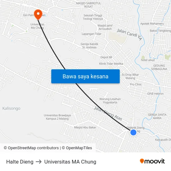Halte Dieng to Universitas MA Chung map